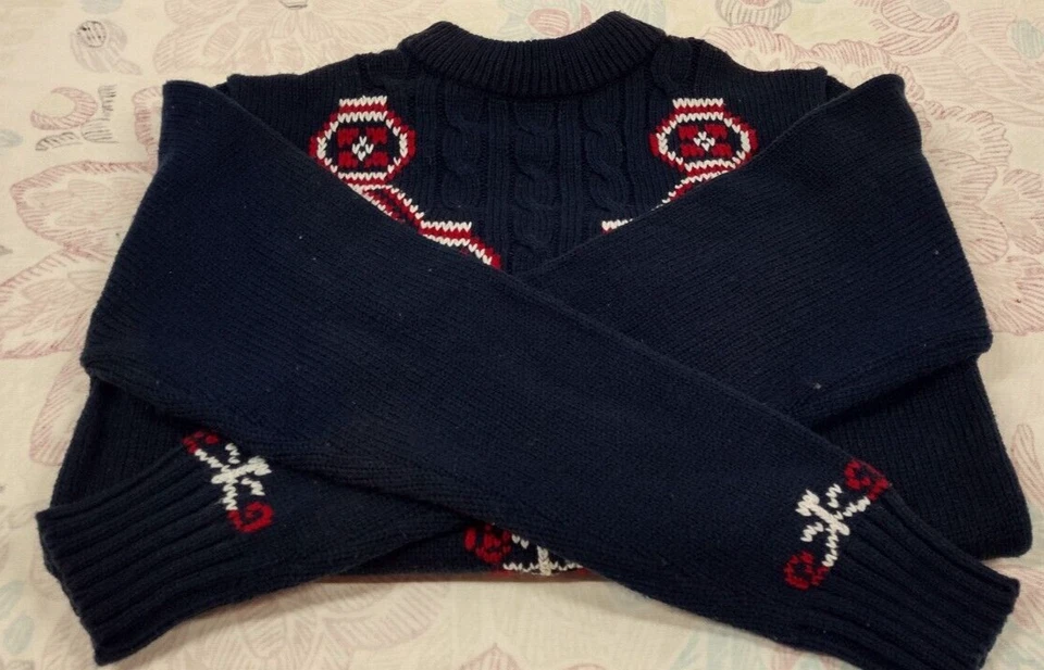 VINTAGE MOD SWEATER Campus Royal Blue M Holiday DISTRESSED Ski 1960s USA COLORS - Image 1 of 4