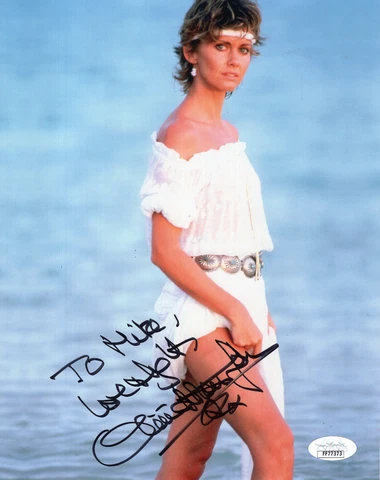 OLIVIA NEWTON JOHN HAND SIGNED 8x10 PHOTO     VERY SEXY POSE      TO MIKE    JSA Cover
