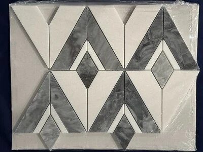 S57 Grey/White Double Diamond Marble Mosaic Tile Kitchen Bathroom Polished - Image 1 of 4