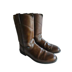 JUSTIN Basics Brown Slip On Cowboy Western Leather Boots size 8 1/2B - Picture 1 of 9