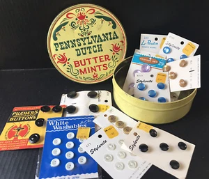 Botones en tarjetas de colección en Pensilvania mantequilla holandesa lata como la abuela tenía - Imagen 1 de 5