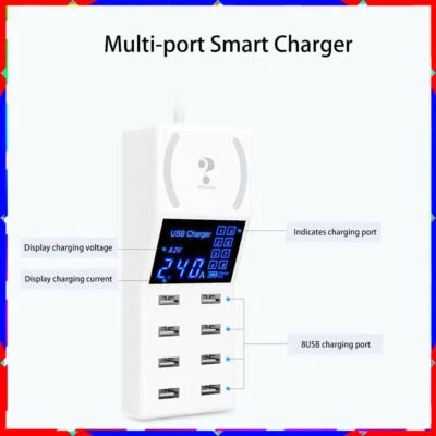 Multi-port 8USB+ non-slip pad hub Desktop fast charging station AC power adapter - Image 1 of 4