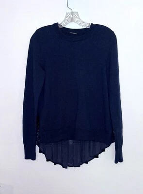 Elie Tahari Womens Merino Wool Pullover Sweater Blouse Size S Navy Blue Silk - Image 1 of 4