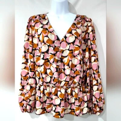 Nine West Women's Floral Top Size Large Purple Brown Modern Contemporary Career - Image 1 of 4