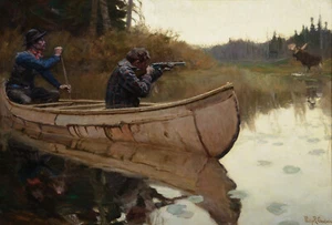 Philip Goodwin - Moose Hunters, Lake McDonald (1910) - 17" x 22" Fine Art Print - Picture 1 of 1