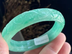 58mm Certificate Natural Green Jadeite Jade Burma Carving Bracelet Bangle7425 - Picture 1 of 6