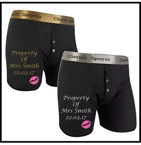 Personalised WEDDING funny boxer shorts.PROPERTY OF...... Gold/Silver/White text - Picture 1 of 1