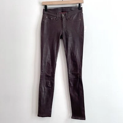 Rag & Bone Women's 24 100% Lamb Leather Skinny Pants Burgundy - Image 1 of 4