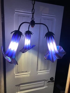 JOHN COOK STUDIOS ART GLASS IRIDESCENT CALLA LILY CHANDELIER SIGNED 1988 - Picture 1 of 6