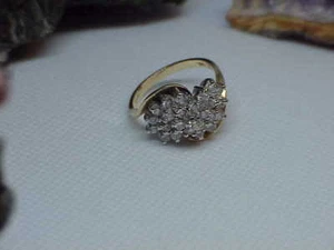 14k 1.00ctw Diamond Cluster Ring Yellow & White Gold SI I Size 7 Cocktail Vntg - Picture 1 of 10