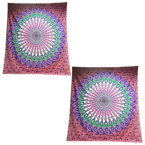2x Tagesdecke Paisley Mandala pink violett 230x210cm Baumwolle Indische Decke  - Picture 1 of 1