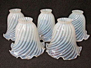 MATCHED SET OF 5 OPALESCENT SWIRL LAMP SHADES 2 1/4" FITTERS - Picture 1 of 10