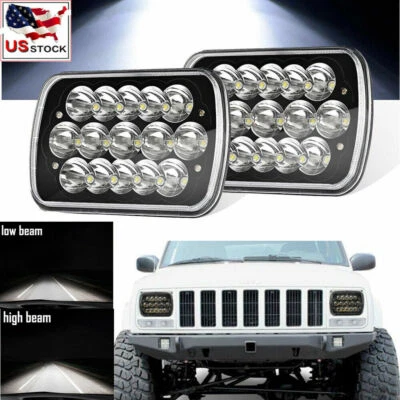 DOT Pair 7x6 15 LED Black Sealed Headlights For Jeep Cherokee XJ YJ - Image 1 of 4