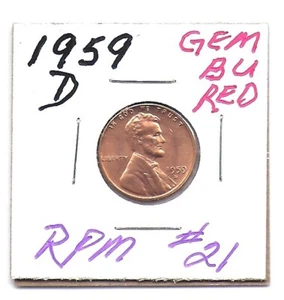 1959-D LINCOLN CENT BU GEM RED RPM #21** RARE IN EARLY DIE STATE - Picture 1 of 4