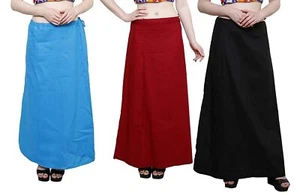 Women's Cotton Plain Solid Indian Readymade Saree petticoat Red White Pink 3 Pcs - Picture 1 of 4