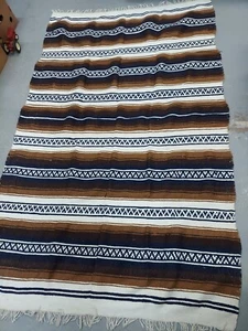 MEXICAN SOUTH WEST BLANKET LARGE 85 X 52, Brown striped - Picture 1 of 2
