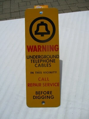 Bell Telephone Warning Underground Telephone Cables Metal Sign  Man Cave Décor - Image 1 of 4