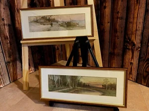 Set of Two Vintage Prints - "Winter" and " Autumn Sunset" Framed - Picture 1 of 11
