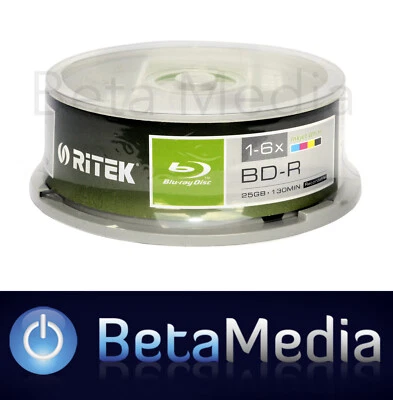 25 x Ritek Blu-ray BD-R 6x 25GB Full Hub inkjet printable blu ray BDR discs - Image 1 of 3