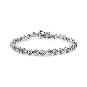 1/10 Carat Real Diamond Circle Link Bracelet in Sterling Silver - 7" Inches - Picture 1 of 25