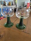 Two Vintage Luminarc Green Glasses With Gold Grape Motif