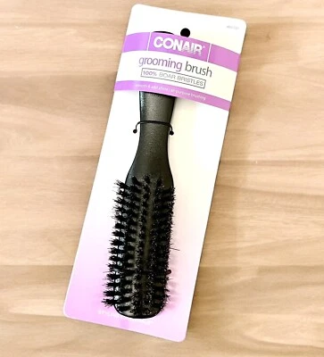 Conair 100% Boar Bristles Brush Grooming Brush #95119Z Black Plastic Handle NOS - Image 1 of 4