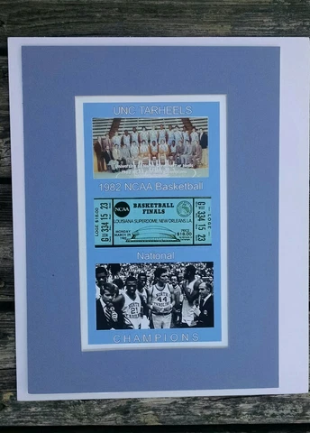 UNC TAR HEELS 1982 FINAL lV CHAMPIONS MATTED REPLICA TICKET, TEAM PIC, CELEB PIC Cover
