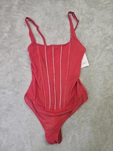 Brand new Auden Red Sheer Thong Bodysuit with Rhinestone Corset Design Size M - Picture 1 of 2