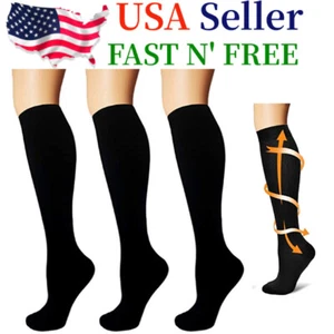 (3 Pairs) Compression Socks Knee High 15-20mmHg Graduated Support Men's Women's - Picture 1 of 9