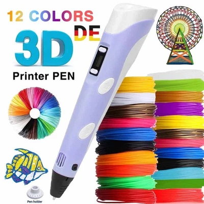 120ft DIY Kids 3D Pens Set 3D Printing Pen with 12 Colours PLA Filament Gift - Image 1 of 4