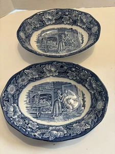 2-Vintage Staffordshire LIBERTY BLUE 9" Ovalado Verduras Servir Cuenco Minuto Hombres - Imagen 1 de 3