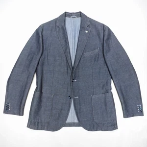 L.B.M. 1911 Denim Blue Linen Cotton Blend Patch Pocket Sport Coat Jacket - 42 R - Picture 1 of 18