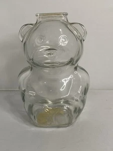 Vintage 1970 Anchor Hocking Teddy Bear Coin Bank Clear Glass Piggy Bank 6” Tall - Picture 1 of 4