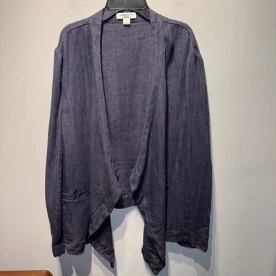 Blazer/Chaqueta Coldwater Creek Azul Marino Cortina Abierta Frontal Manga Larga Lino Carrera Talla L Foto 1 de 4