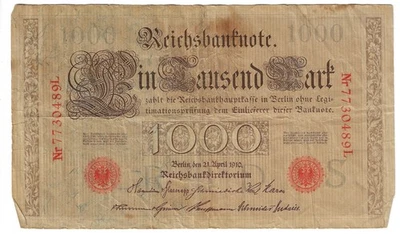 1910 Germany 1000 Mark Reichsbanknote Imperial Issue WWI-Era Inflation-Period - Image 1 of 2