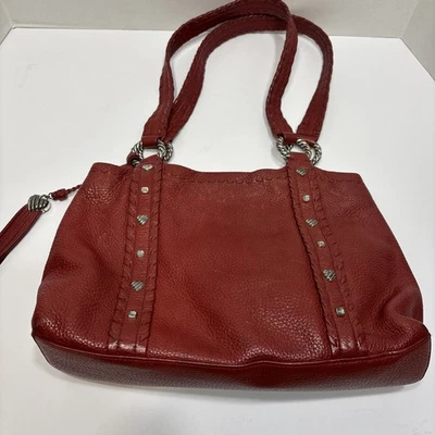 Brighton Red Pebbled Leather Shoulder Bag Purse With Red Bandana Lining - Image 1 of 4