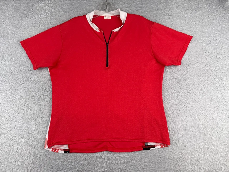Camiseta deportiva de ciclismo vintage para mujer extra grande roja blanca floral 1/2 cremallera manga corta Foto 1 de 4