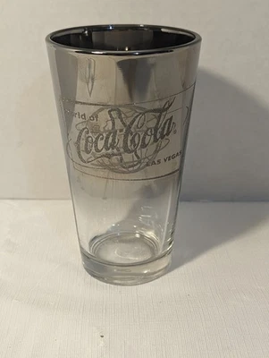 Copo de vidro vintage Libbey Coca Cola Las Vegas prata desbotada 16 oz com gravura levantada - Imagem 1 de 4