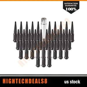 32 Spike Lug Nuts 14x1.5 Black + Tool 4.5" Tall For 2011-2014 Jeep Grand Cheroke - Picture 1 of 9