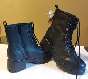 Mia Gordy Chunky Combat Boots Kunstleder Damen 9M Lug Schwarz Schnürung Goth - Bild 1 von 8