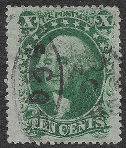US Scott #35 Used XF Light Cancel 10c Green Type V Washington SCV $55 - Picture 1 of 2