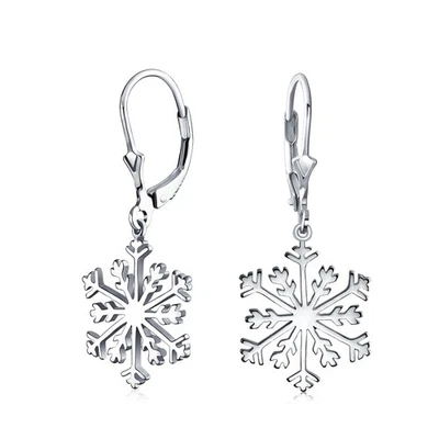 Classic Christmas Snowflake Dangle Earrings in  Sterling Silver Leverback - Image 1 of 4