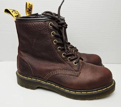 Botas de trabajo Dr. Martens de arce con cremallera de cuero marrón punta de acero para mujer talla 6 Foto 1 de 4