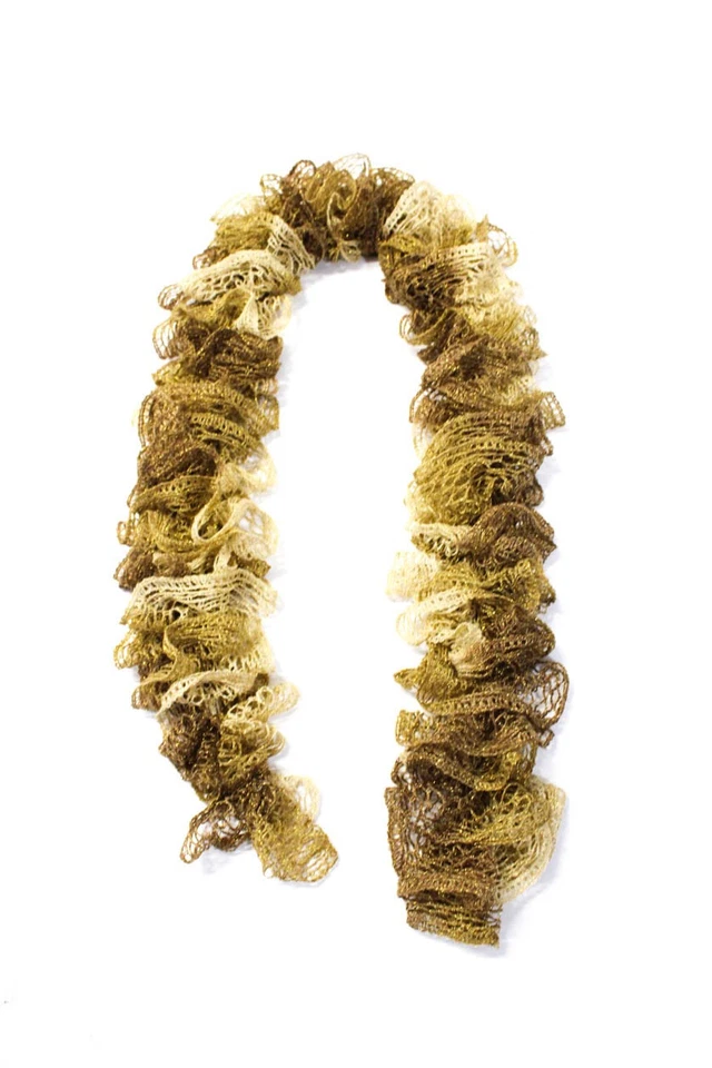 Cachecol feminino designer de crochê renda metálico degradê babado marrom dourado - Imagem 1 de 2