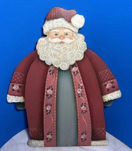 Vintage Old World Santa Claus Hand Painted Wood Shelf Decor Artist Signed 14” H - Picture 1 of 6