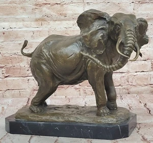 Escultura de bronce africana Art Deco grandes elefantes vida silvestre oferta de mármol - Imagen 1 de 10