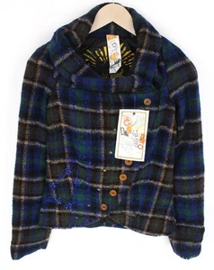 DESIGUAL Women's Jacket 36 Blue Green Check Wool Blend Lined Coat * - Picture 1 of 10