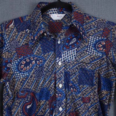 Vintage Fashion Knits Disco Shirt Men Medium Paisley Lightweight Retro Button Up - Image 1 of 4