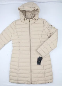 Lauren Ralph Lauren Puffer Women Size L Hooded Cream Jacket Coat  Zipped Pocket - Picture 1 of 16