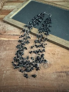 LUC Lucas Lameth Black Onyx Chip Sterling Silver Clasp Multi Strand 20" Necklace - Picture 1 of 3